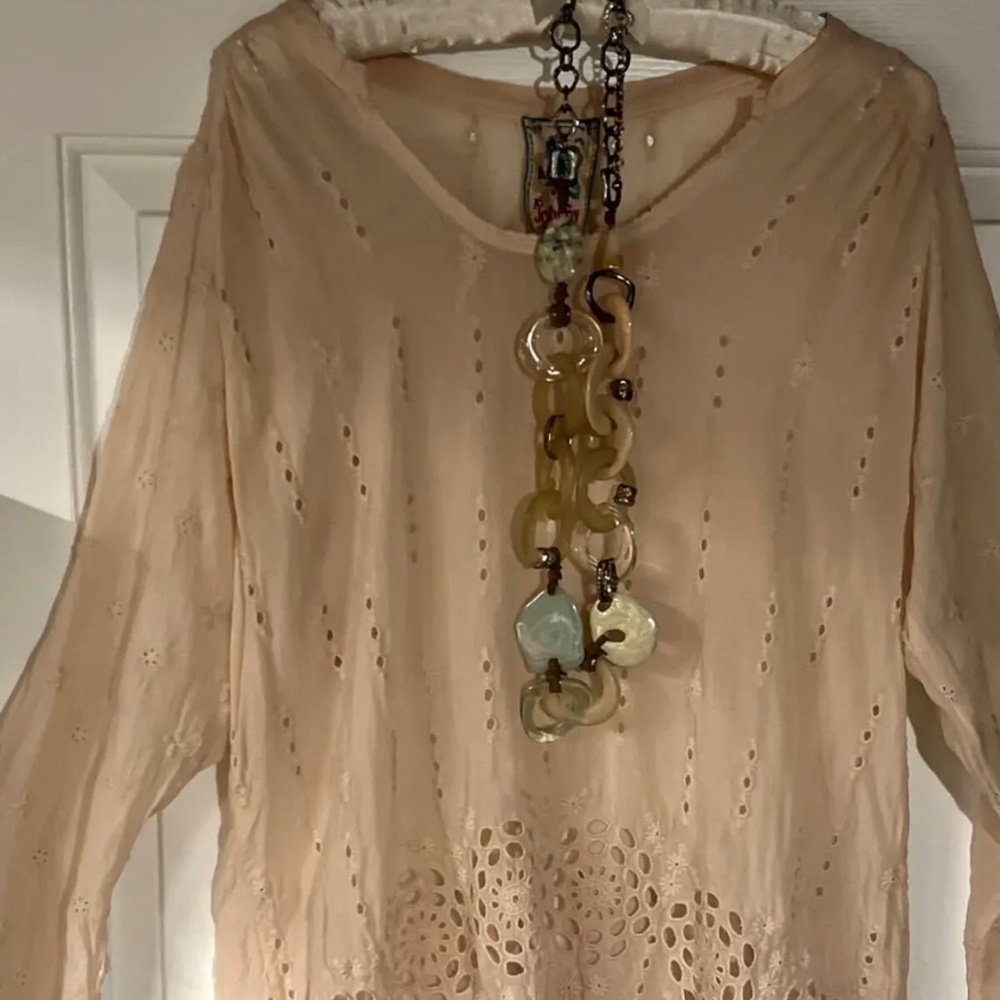 Johnny Was Blouse Womens Embroidered Eyelet Tunic Top Peachy Orange Size Medium
